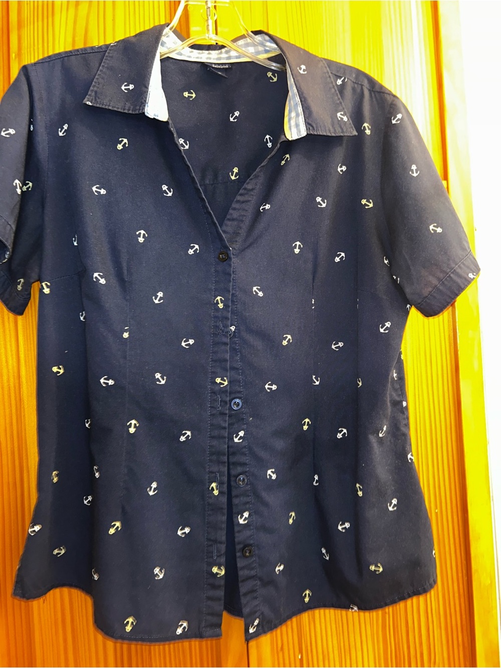 Basic Editions Navy Short-Sleeve Button-Down with Anchor Print